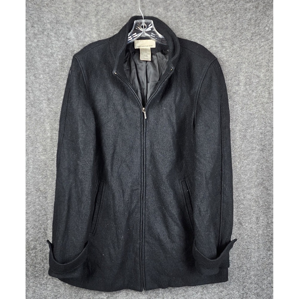 Jones New York Jacket Mens Large Black Wool Blend Full Zip Mock Neck Coat